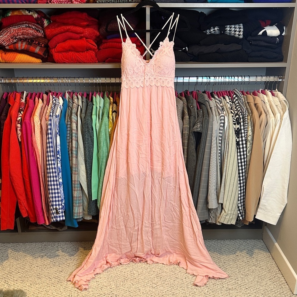 Sweet Lovely pink adjustable strap padded bust elastic waist maxi dress M NWT